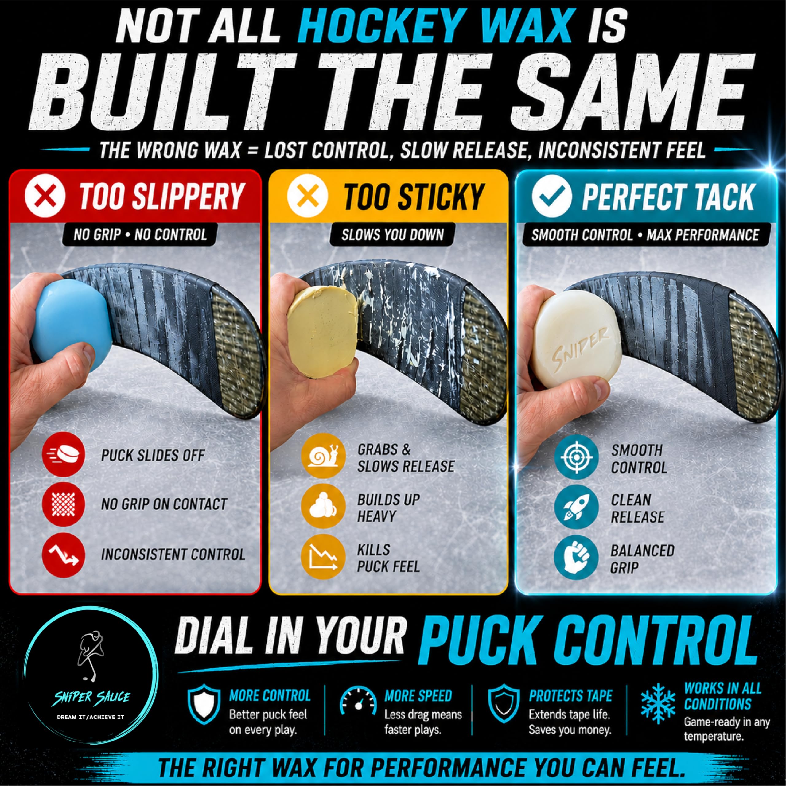 Applying Sniper Sauce to taped stick demonstrating tacky grip improvement