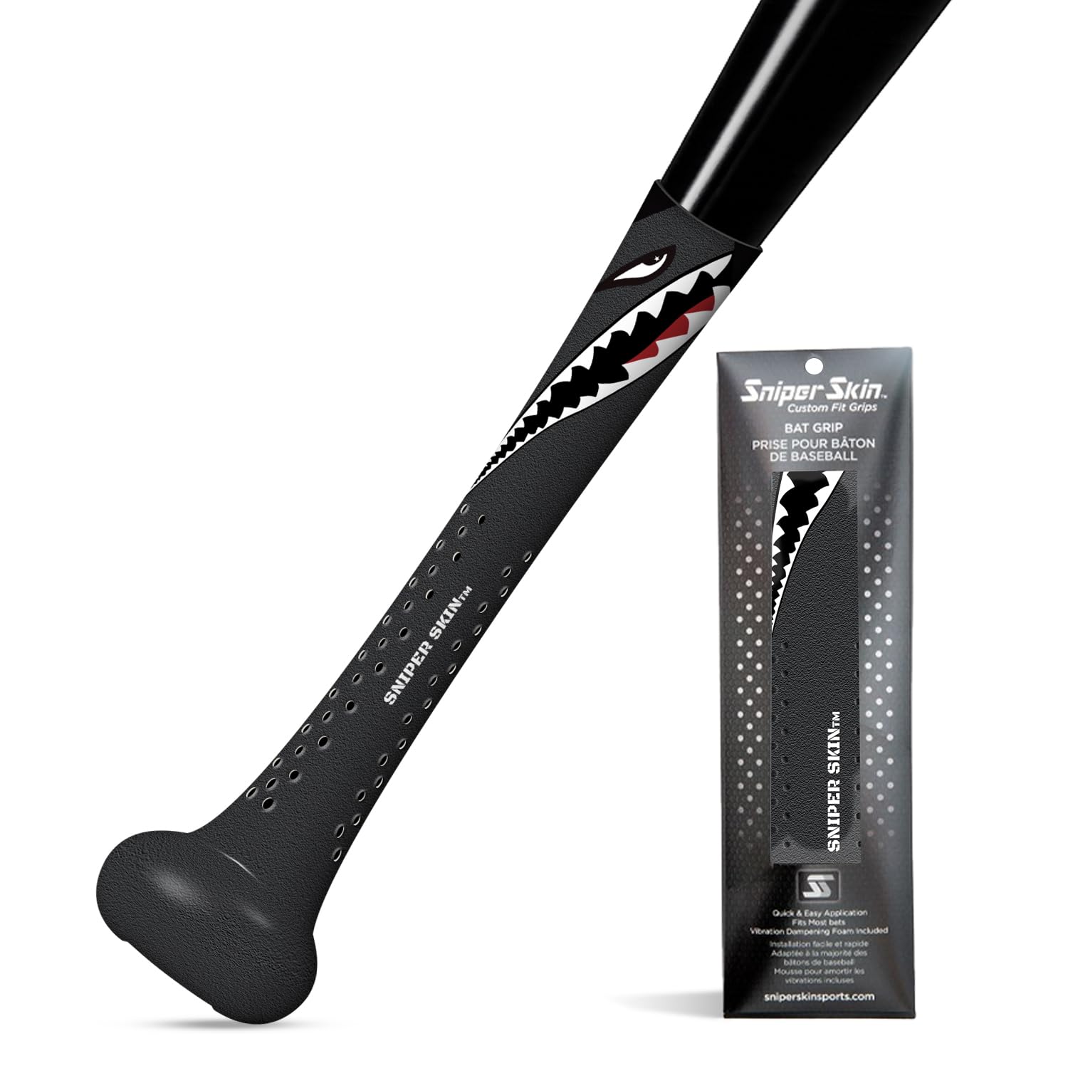 SNIPER SKIN front packaging showing Black Tiger Shark grip and quick install benefit