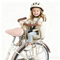 SNMUMU front view of rear-mounted child bike seat showing secure shell and comfort