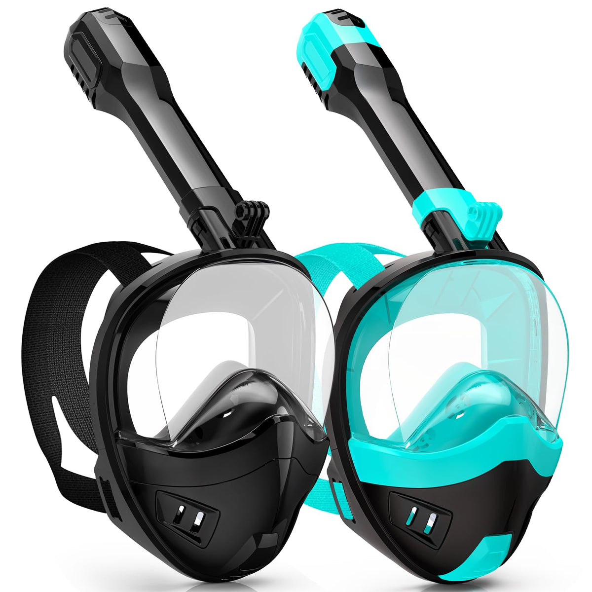 Snorklix front view full-face mask showing clear lens and comfort fit benefit