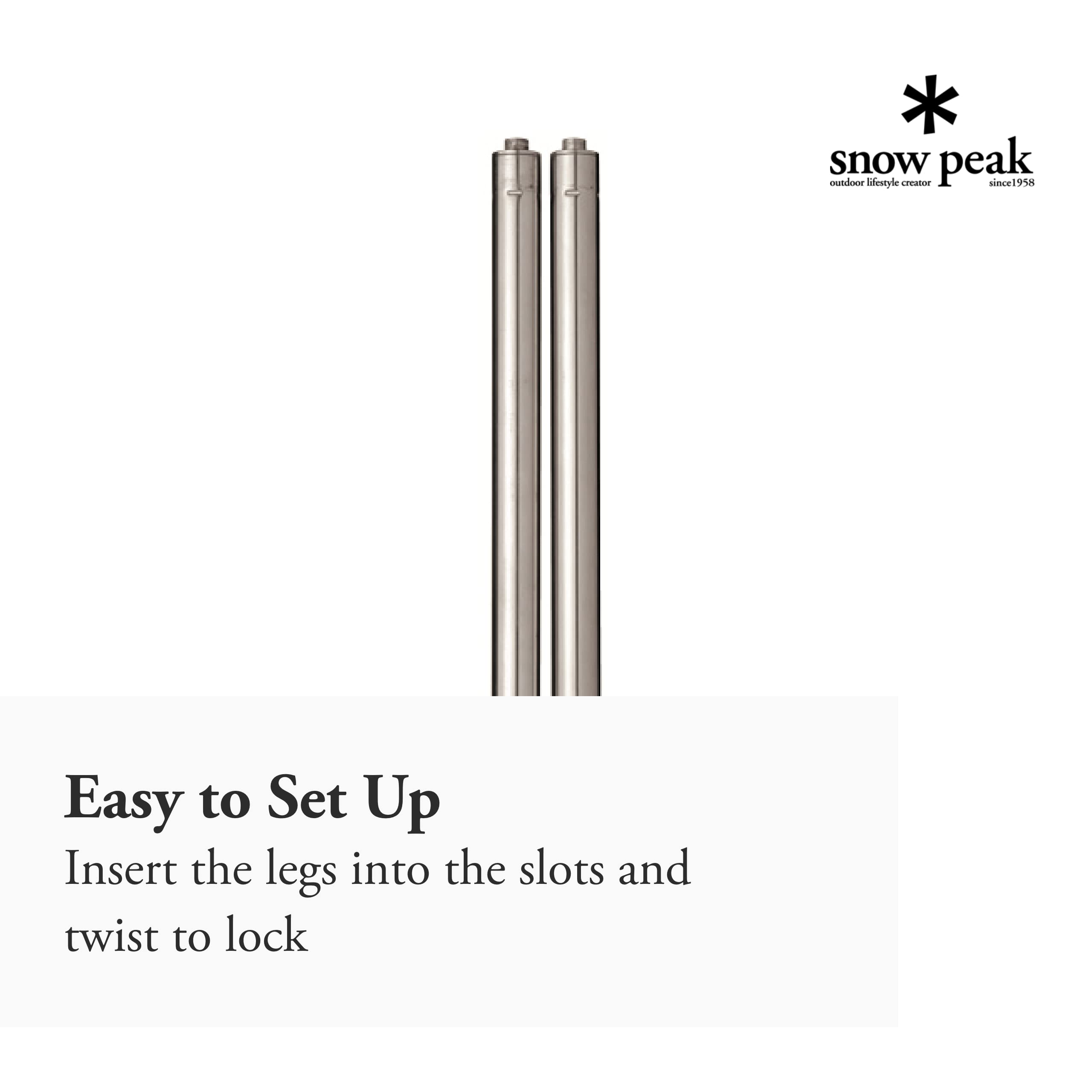 Snow Peak legs mounted at campsite demonstrating stable outdoor cooking surface