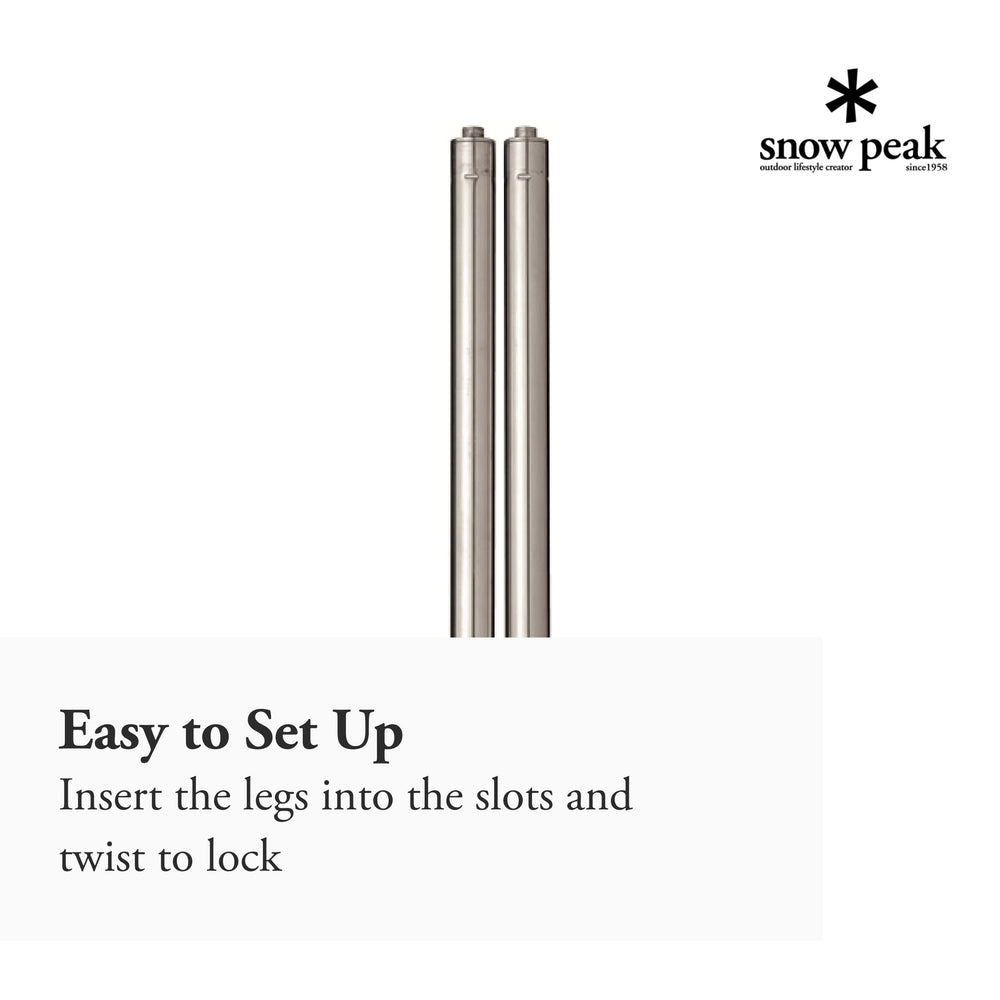 Snow Peak legs mounted at campsite demonstrating stable outdoor cooking surface