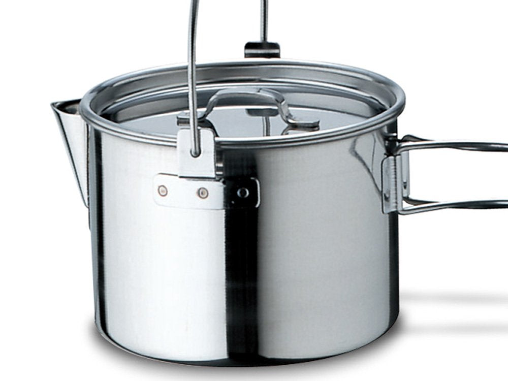 Snow Peak kettle wide mouth closeup showing easy stirring and cleaning advantage