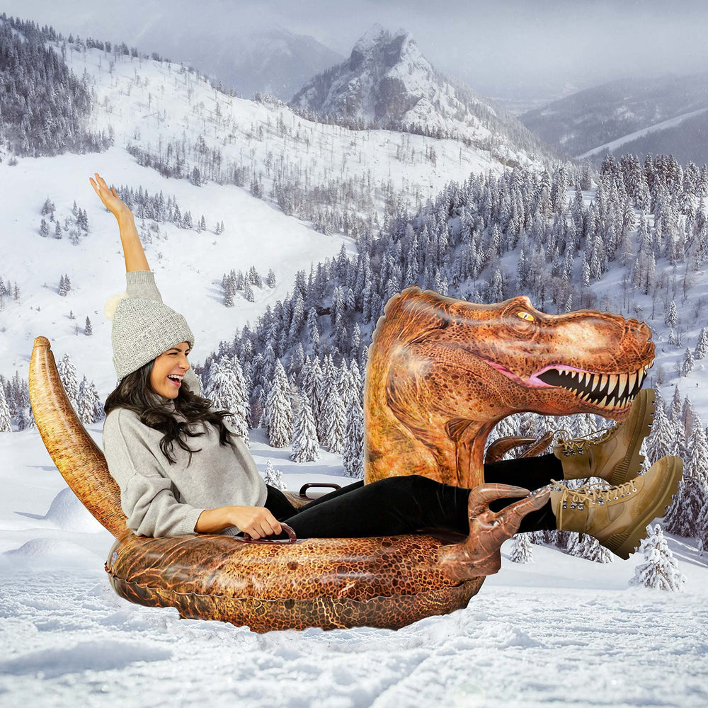 SNOWCANDY T‑Rex graphic close-up highlighting playful kid-friendly design
