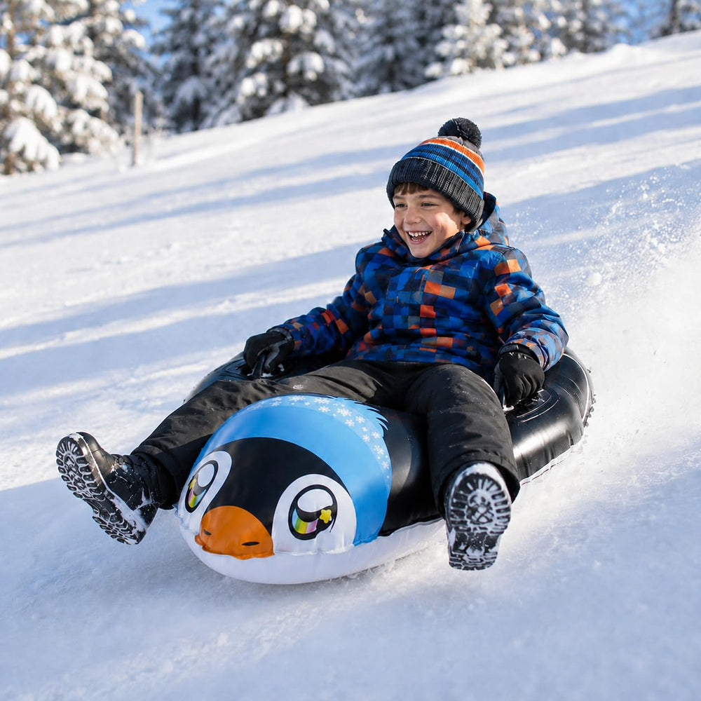 SNOWCANDY child riding on hill enjoying safe, stable slide