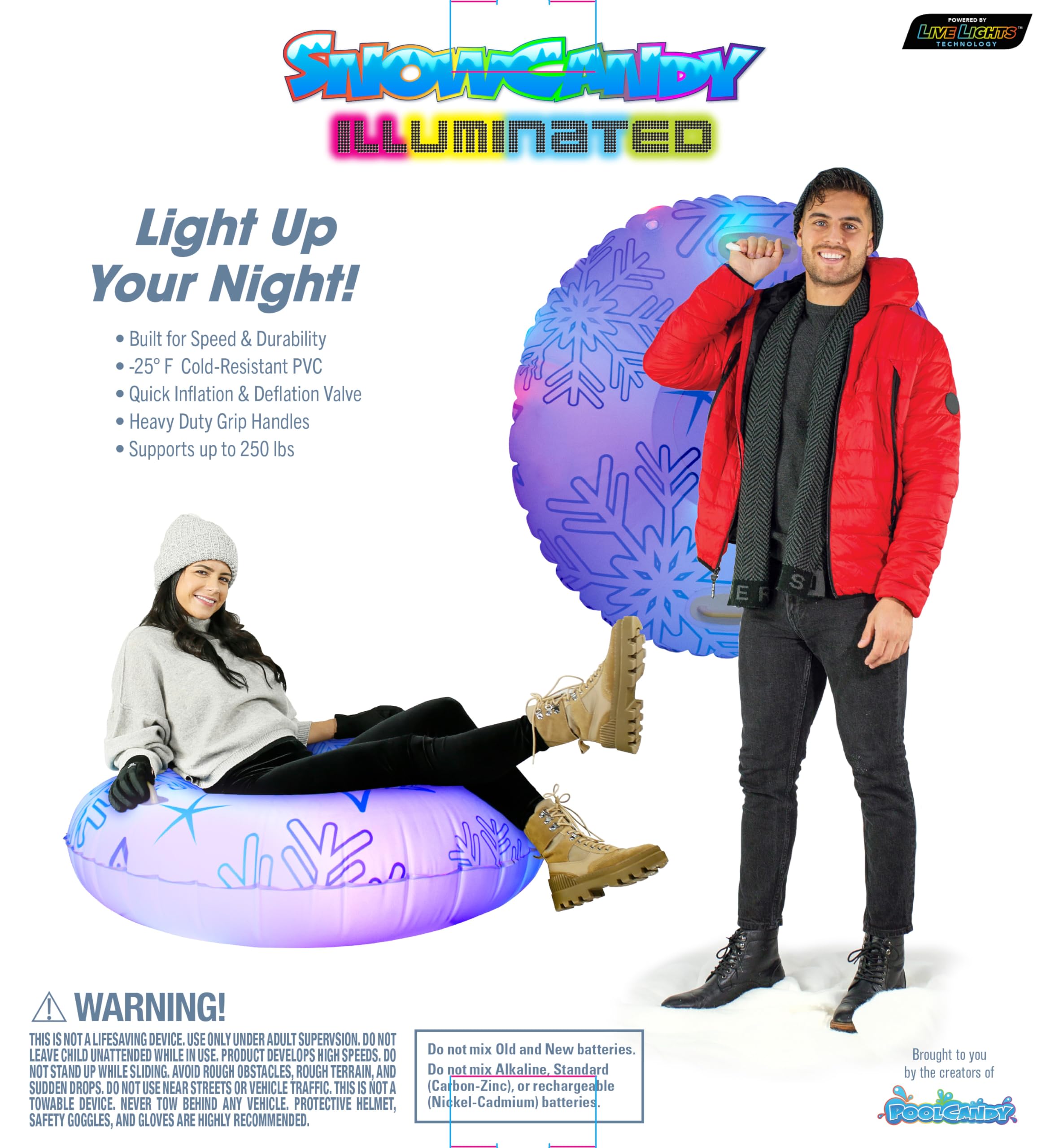SNOWCANDY folded tube in a trunk showing compact storage and travel convenience