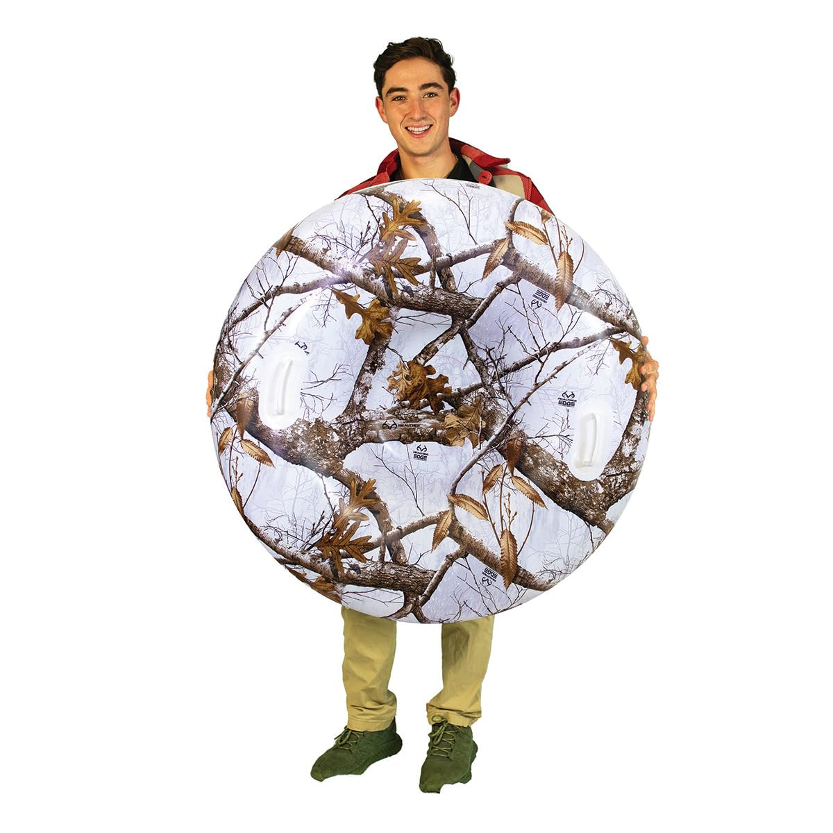 SNOWCANDY front view showing Realtree Edge camo and roomy seat for comfortable rides