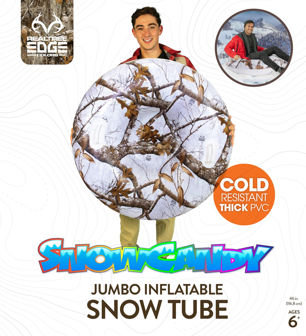 SNOWCANDY tube in use on snowy hill demonstrating thrilling family-friendly outings
