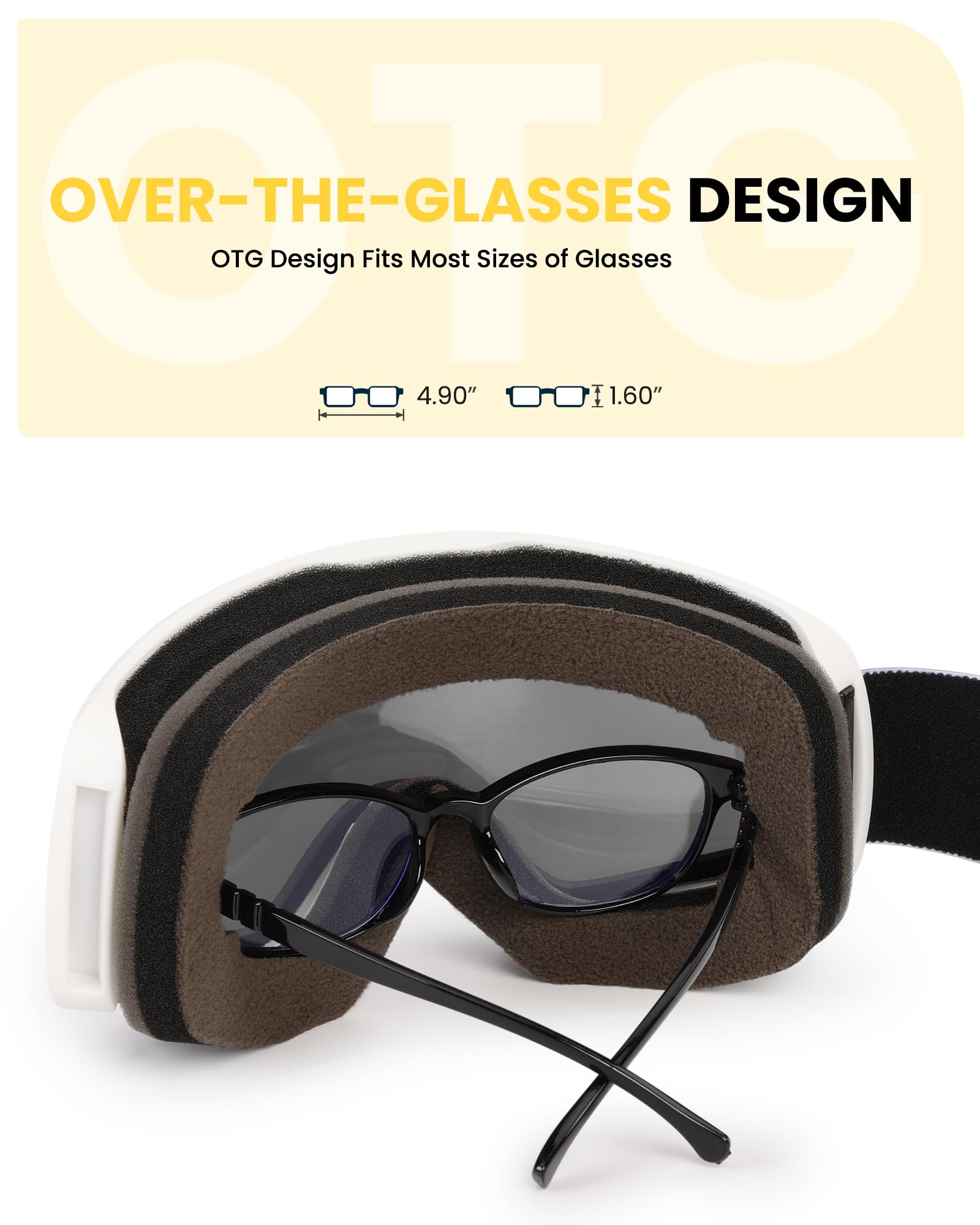 SNOWER frame OTG cutouts visible, enabling glasses compatibility and comfort