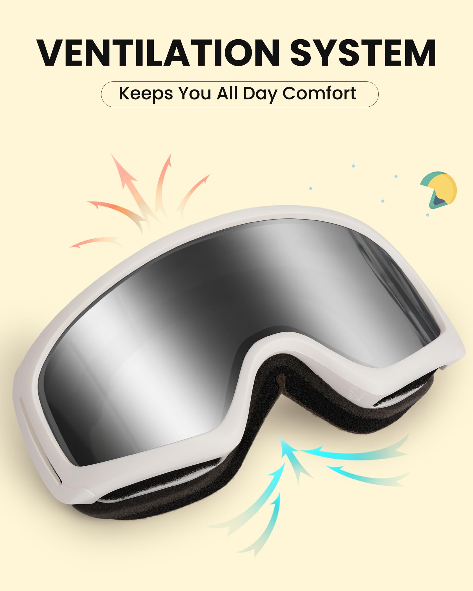SNOWER goggles worn by child with helmet showing compatibility and secure fit