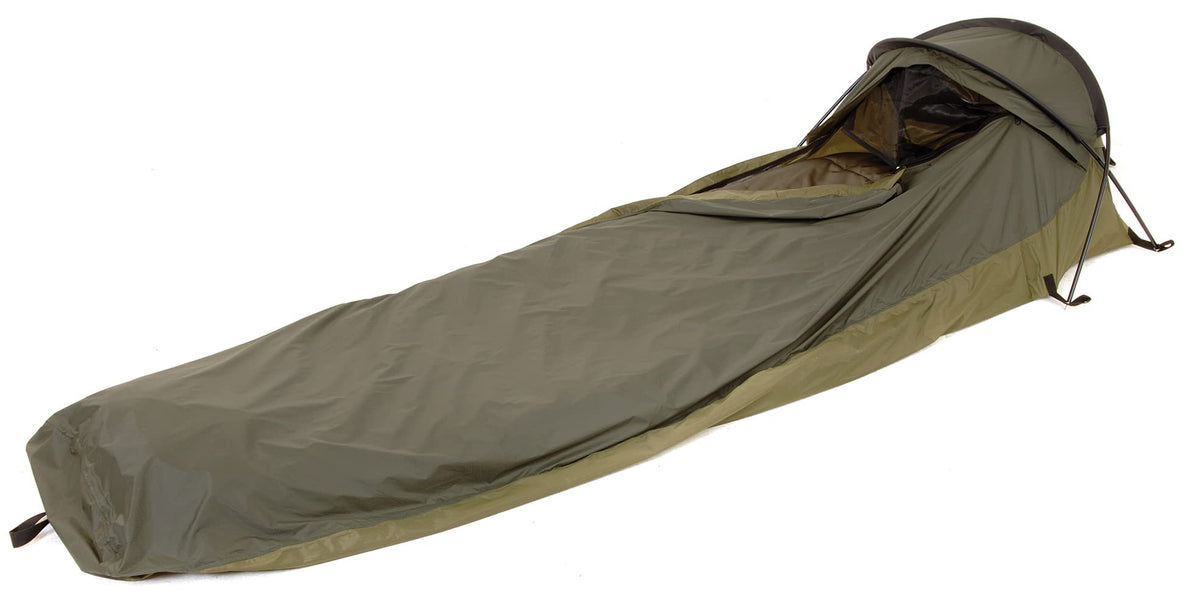 Snugpak front view of olive bivvi tent showing compact shelter benefit