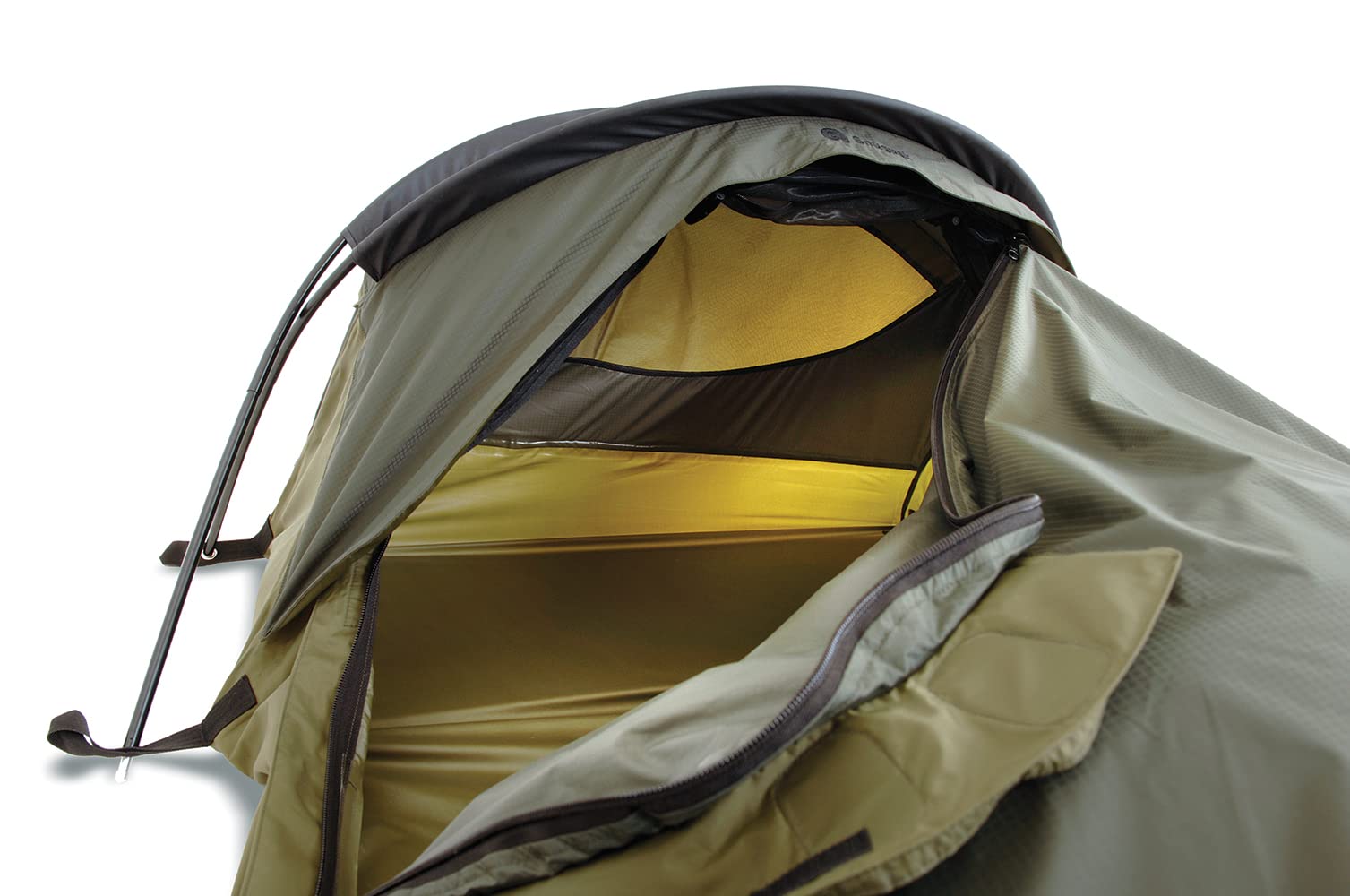 Snugpak full-length side zip open demonstrating easy entry and exit benefit