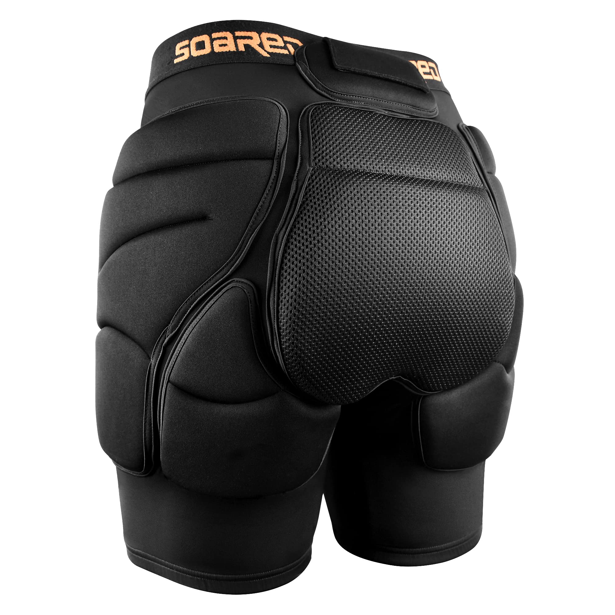 Soared front view of padded shorts showing full coverage and comfortable fit