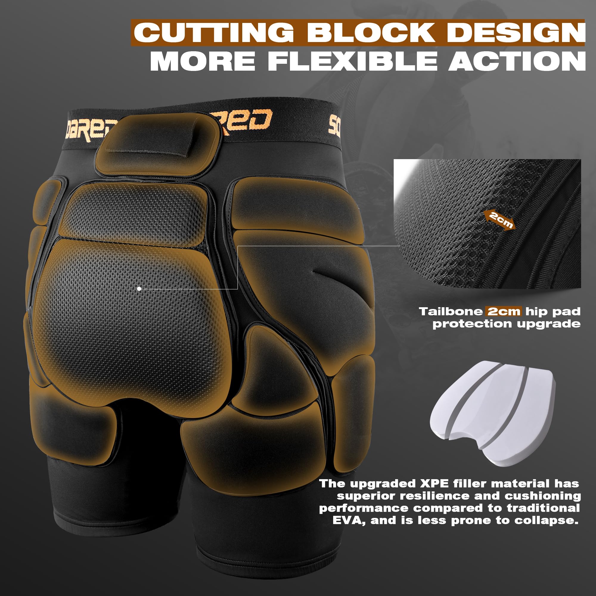 Soared close-up of XPE hip pad texture highlighting high-rebound protection