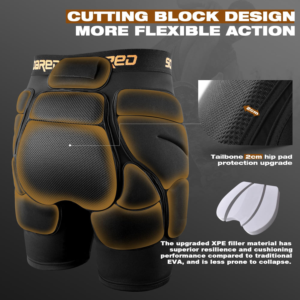 Soared hip pad close up highlighting 2cm XPE reinforcement for improved impact absorption