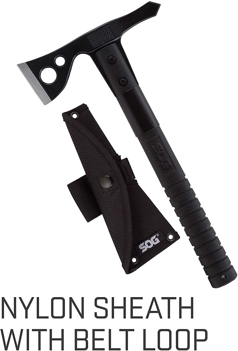 SOG FastHawk in nylon sheath showing secure carry and belt attachment