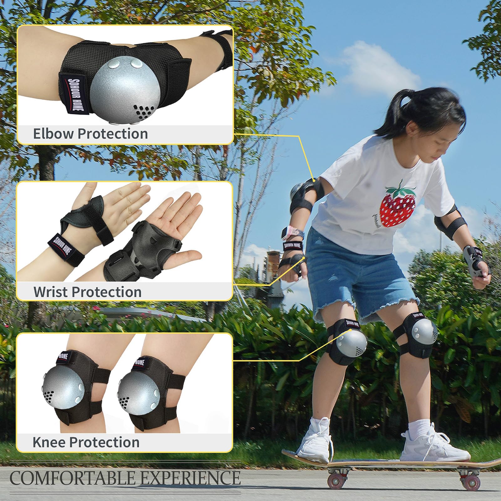 SOHOUR HOME knee pad close-up showing abrasion-resistant PVC shell and impact protection