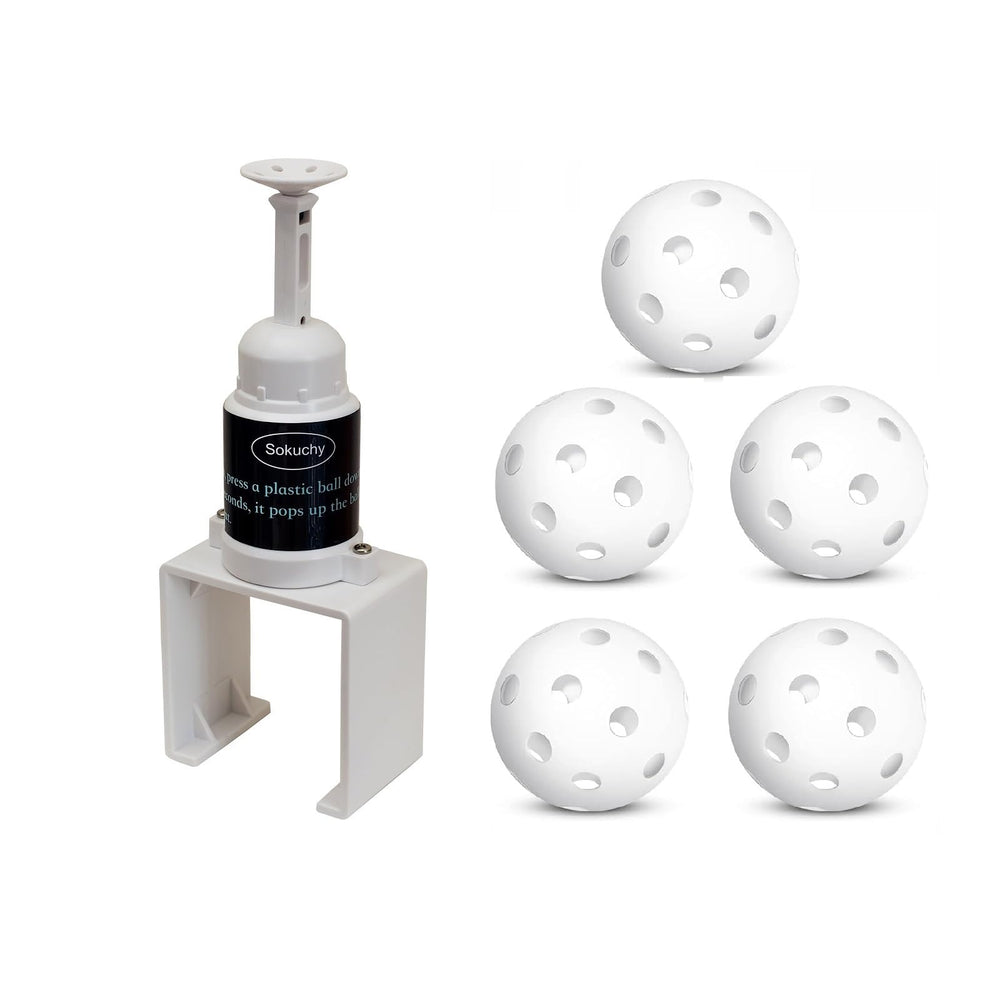 Sokuchy front overview showing ivory popper and five balls for portable training