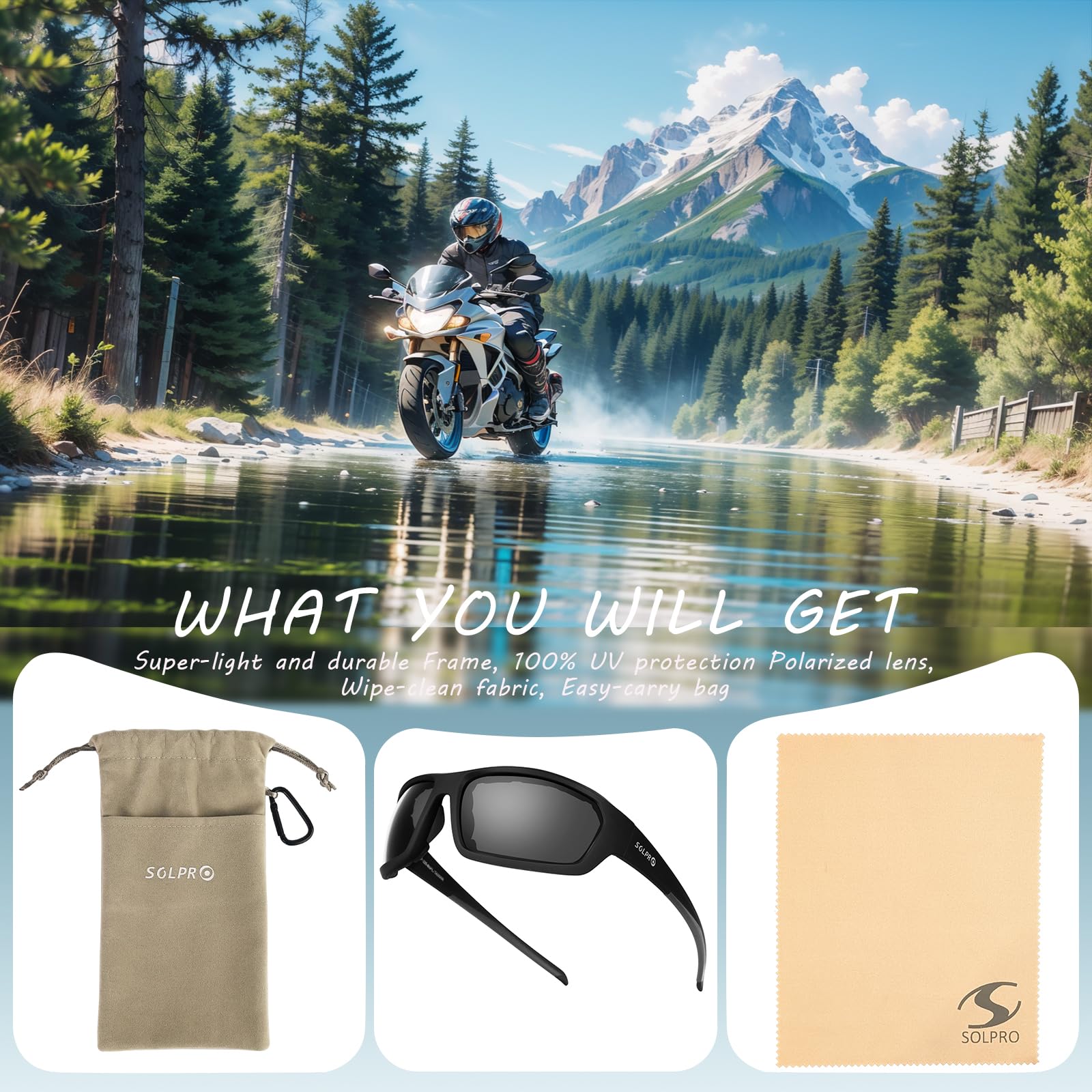 SOL PRO with microfiber pouch and cleaning bag for storage