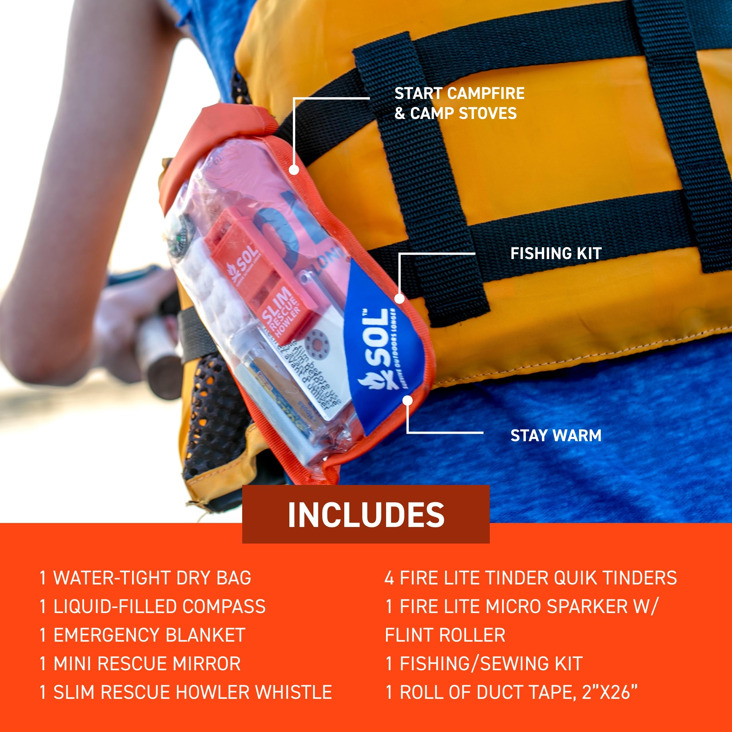 S.O.L. Scout Fire Lite striker detail with striker rod, reliable ignition in wet weather