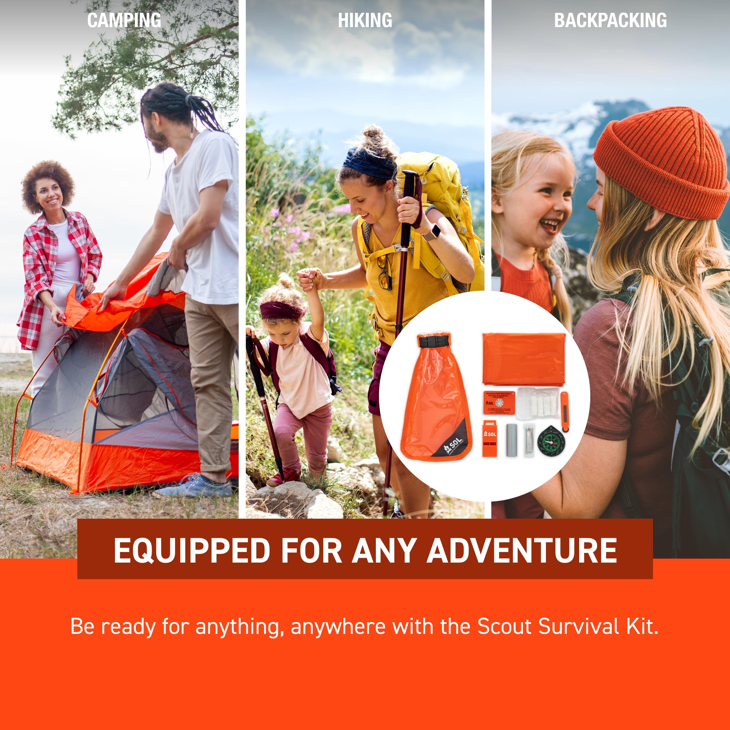 S.O.L. Scout fishing and sewing kit contents laid out, versatile repair and food options