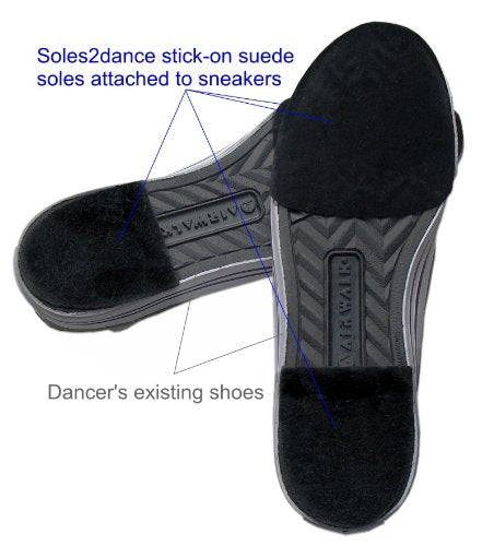 Soles2dance applied on shoe on wooden dance floor for improved glide