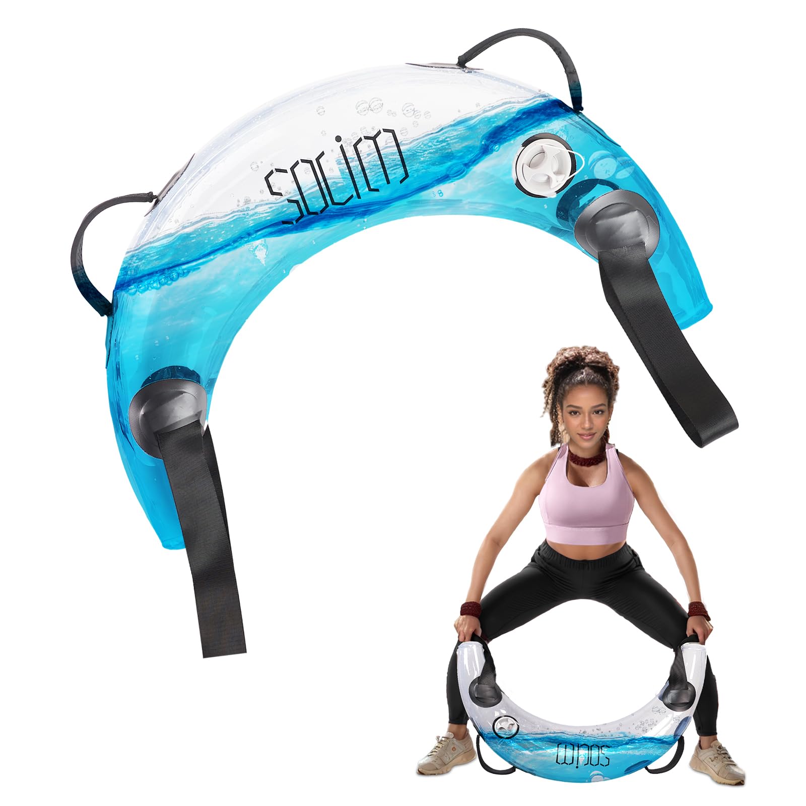 Solim aqua bag front view showing design and fill indicators for easy weighting