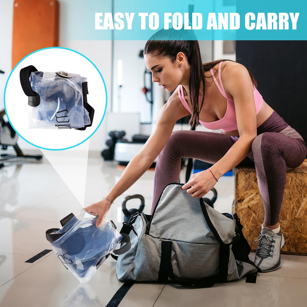 Solim aqua bag in use during overhead press showcasing functional strength training benefit