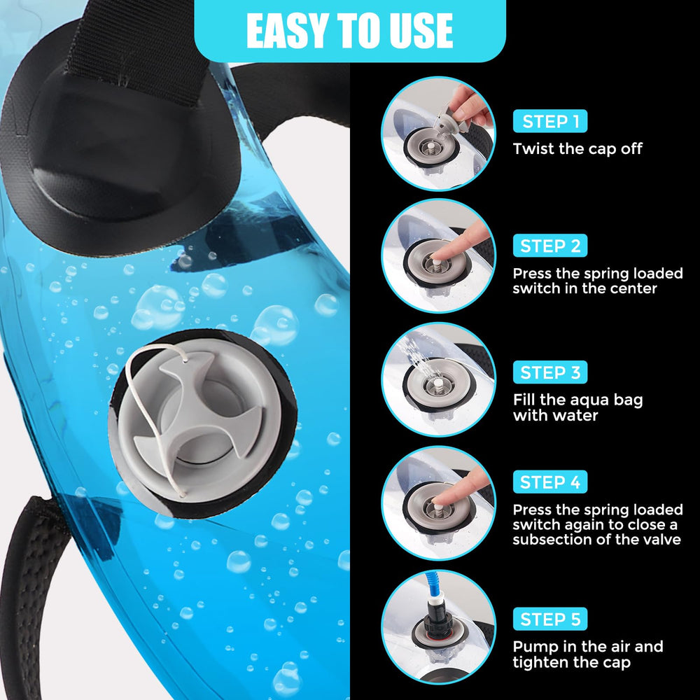 Solim aqua bag packed flat in a bag illustrating portability and travel convenience