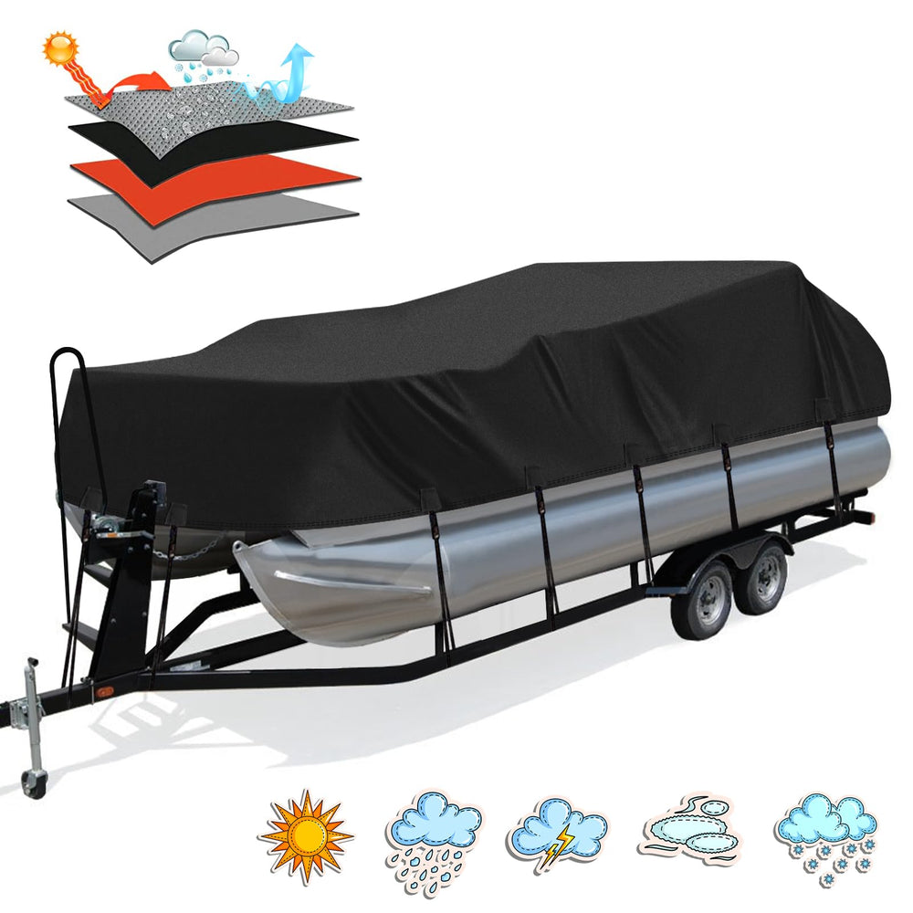 Solim pontoon cover front profile showing full-coverage protection and fit