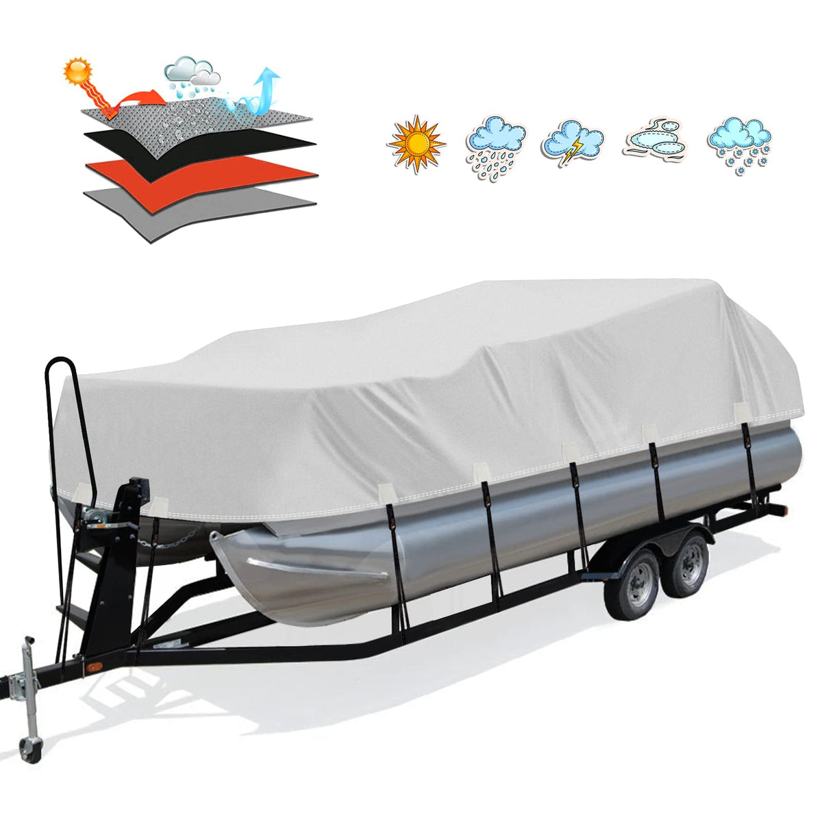 Solim front view of cover on pontoon showing full protection and fit