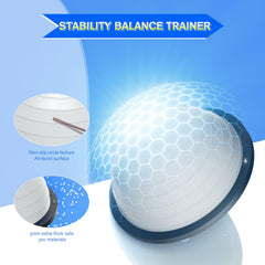 Soluxy half ball with resistance bands attached demonstrating added strength options