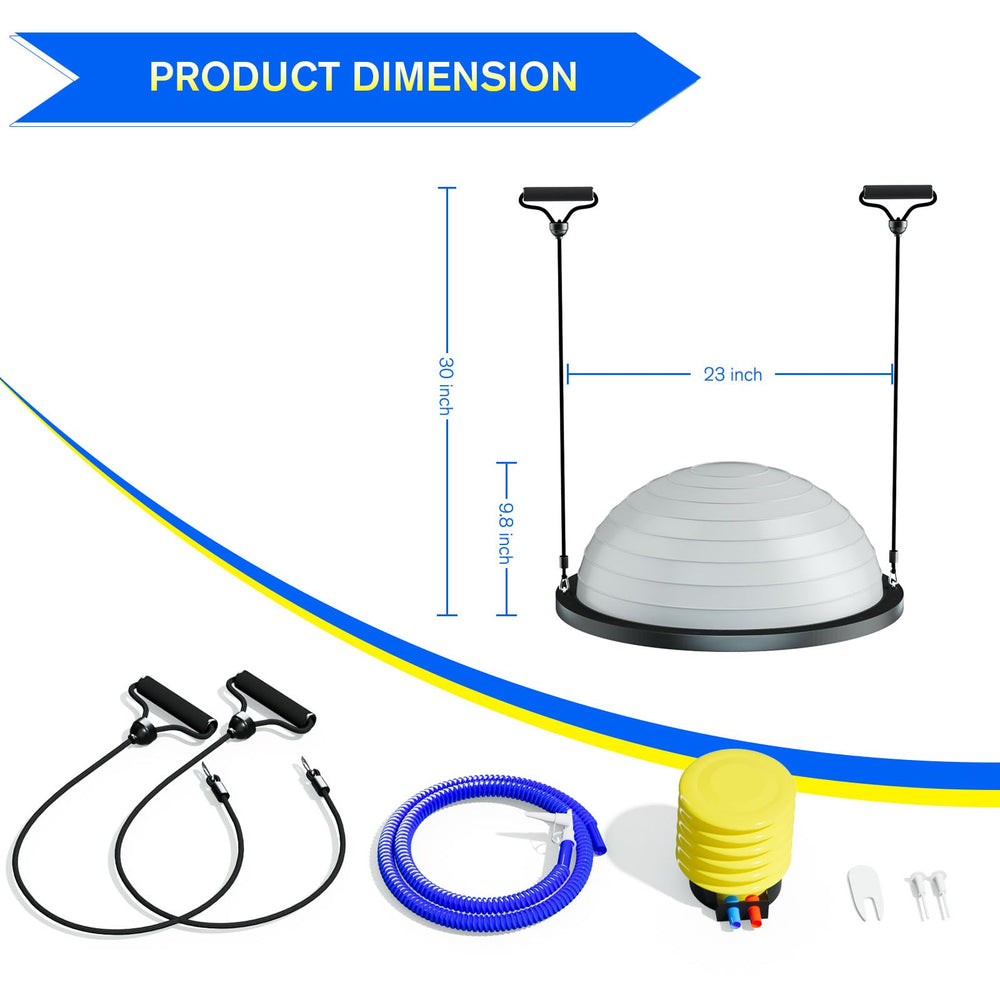 Soluxy half ball beside ruler showing 23-inch scale for correct sizing and space
