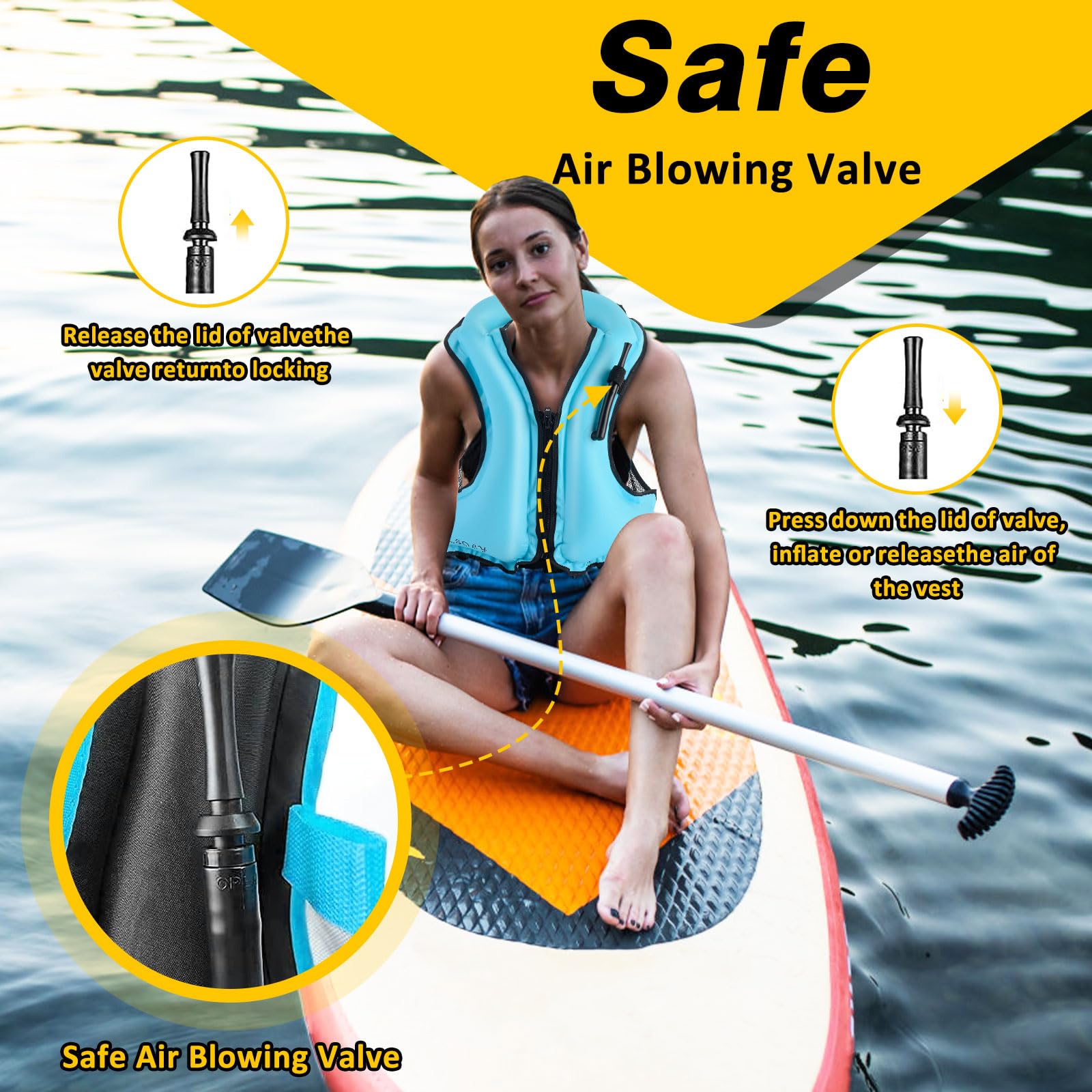 SOLY vest inflated on snorkeler showing buoyancy benefit