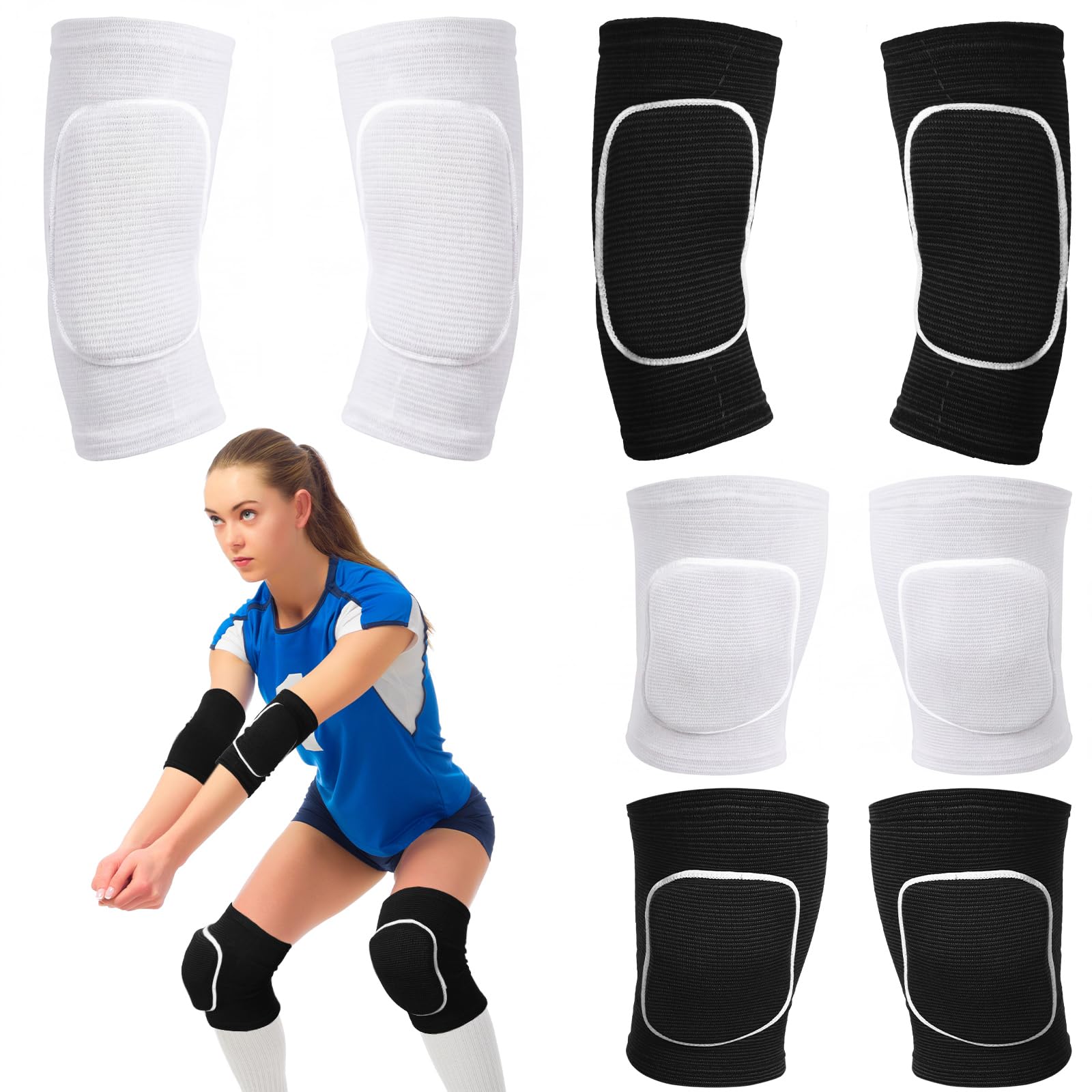 Sosation front view of knee and elbow set showing coordinated black and white protection