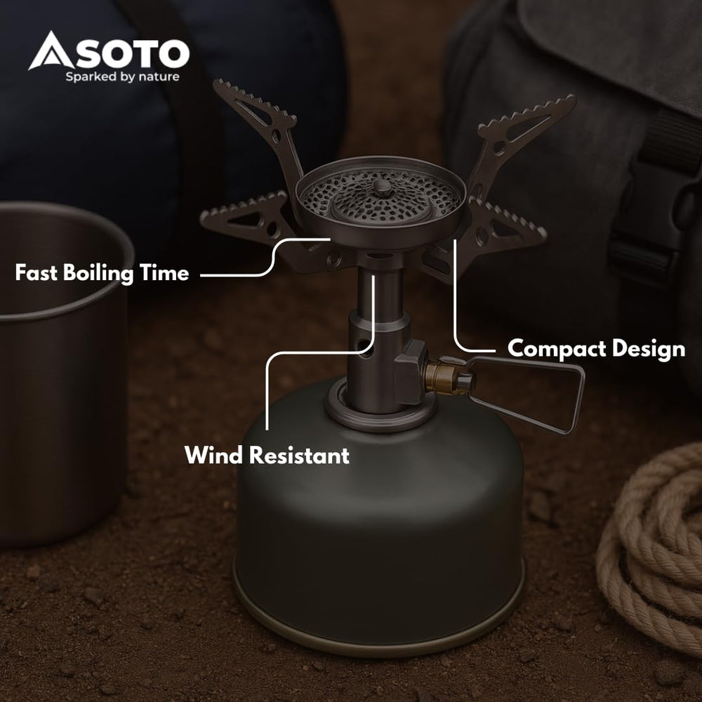 SOTO Amicus with pot on stove boiling water quickly for campsite meals