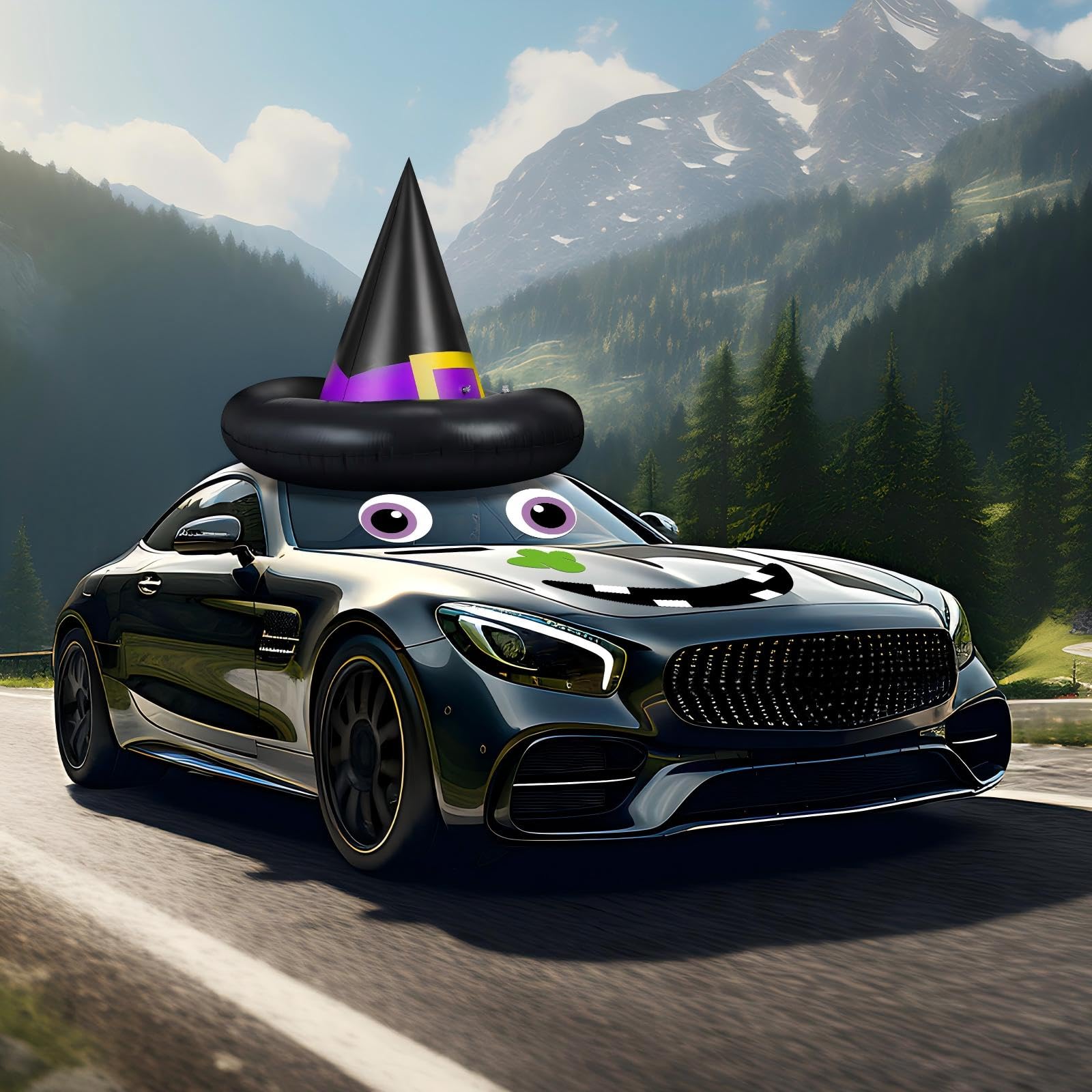Soulchen two hats on a golf cart illustrating festive duo setup for trunk or treat