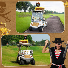 Soulchen fish net draped over golf cart adding textured pirate layering