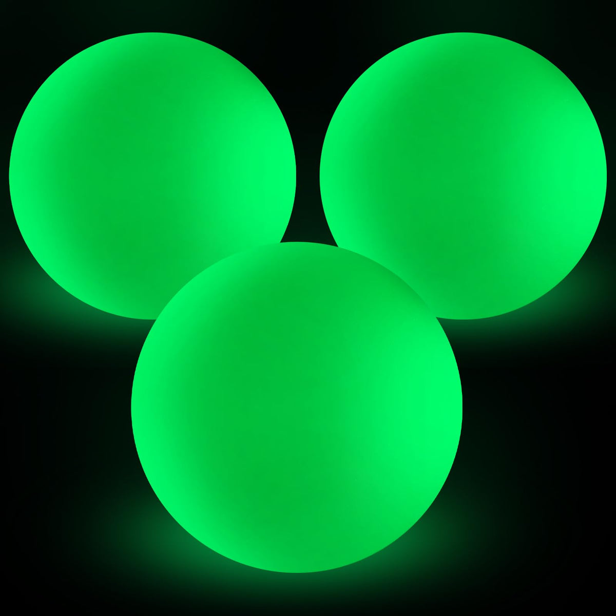 Soulchen front view of three green glow lacrosse balls showing pack benefit of trio set