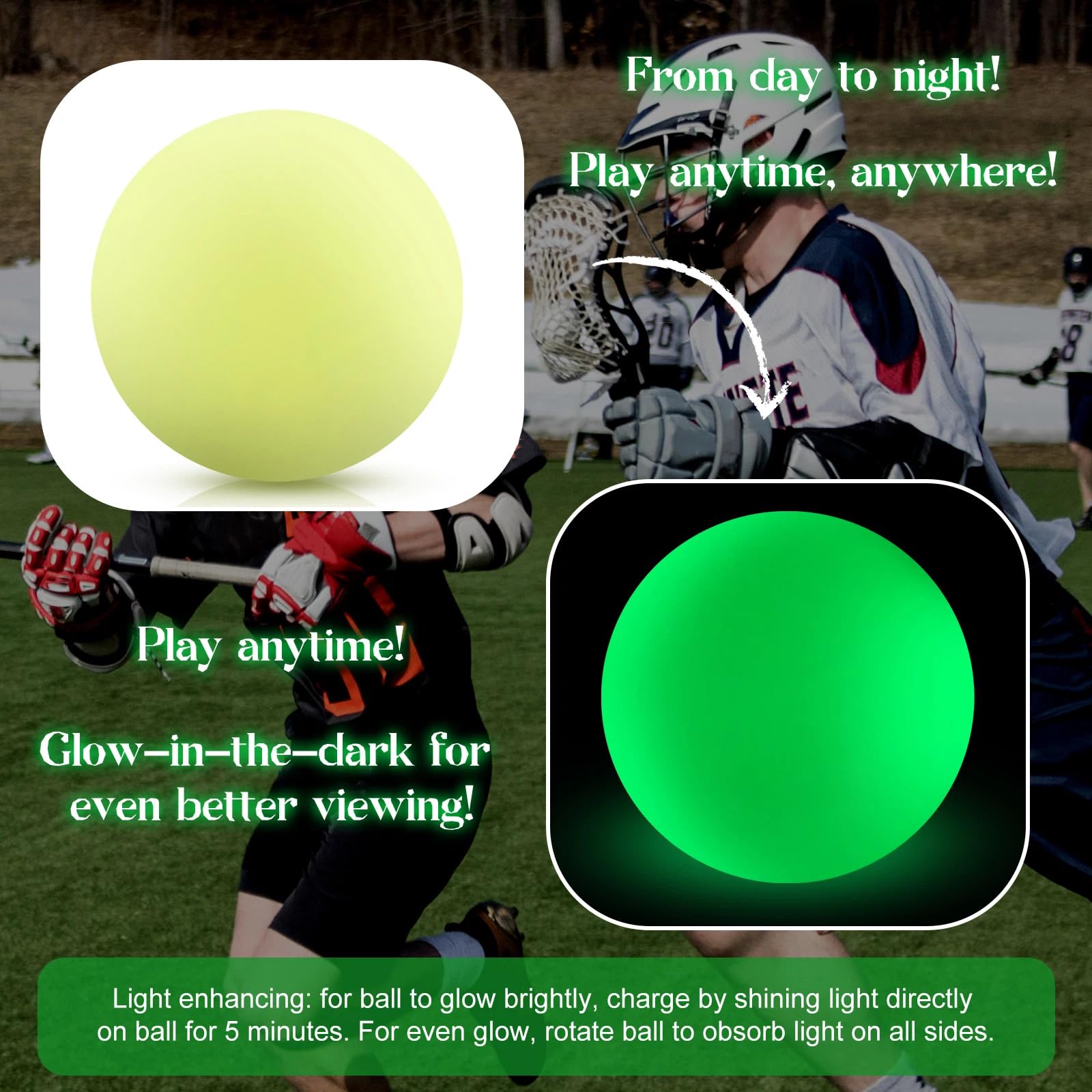 Soulchen balls glowing bright green in darkness for visibility