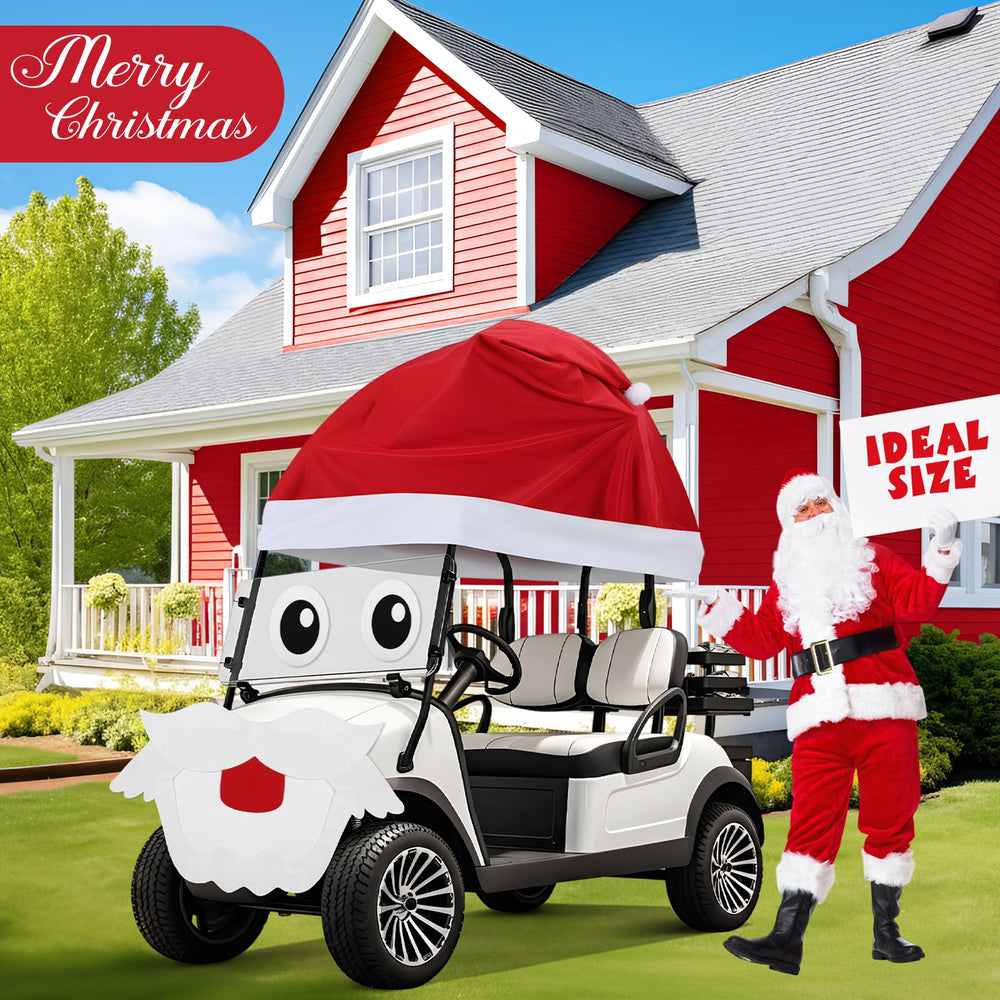Soulchen golf cart in parade with hat and beard delivering fun holiday visibility