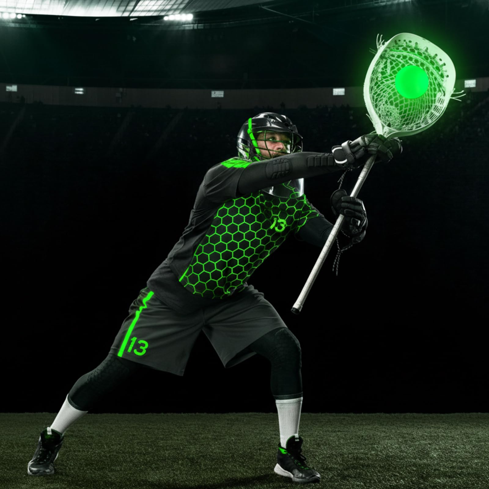 Soulchen balls glowing on a night field conveying extended practice visibility benefit