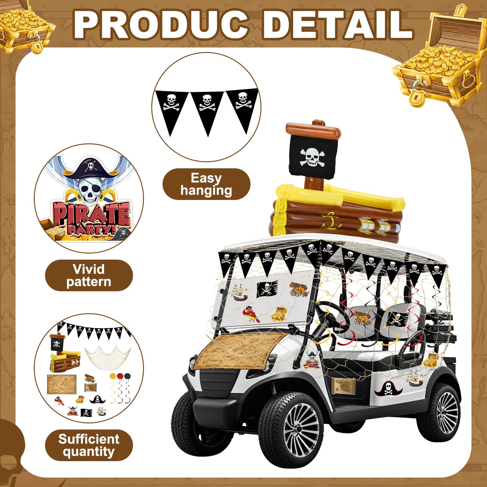 Soulchen long pirate banner stretched across cart creating bold contrast