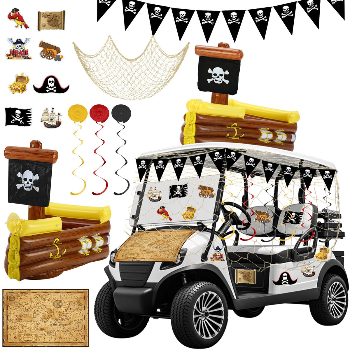 Soulchen pirate ship front view showing centerpiece cooler and pirate theme