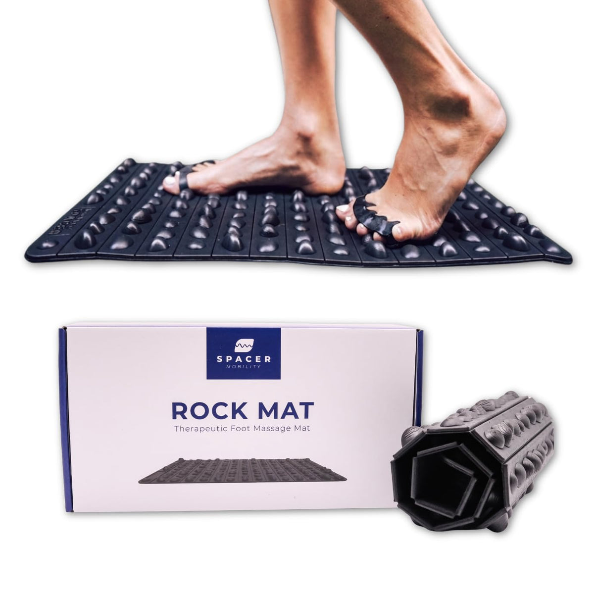 Spacer Mobility Rock Mat front view showing textured mounds and durable foam benefit increased foot stimulation