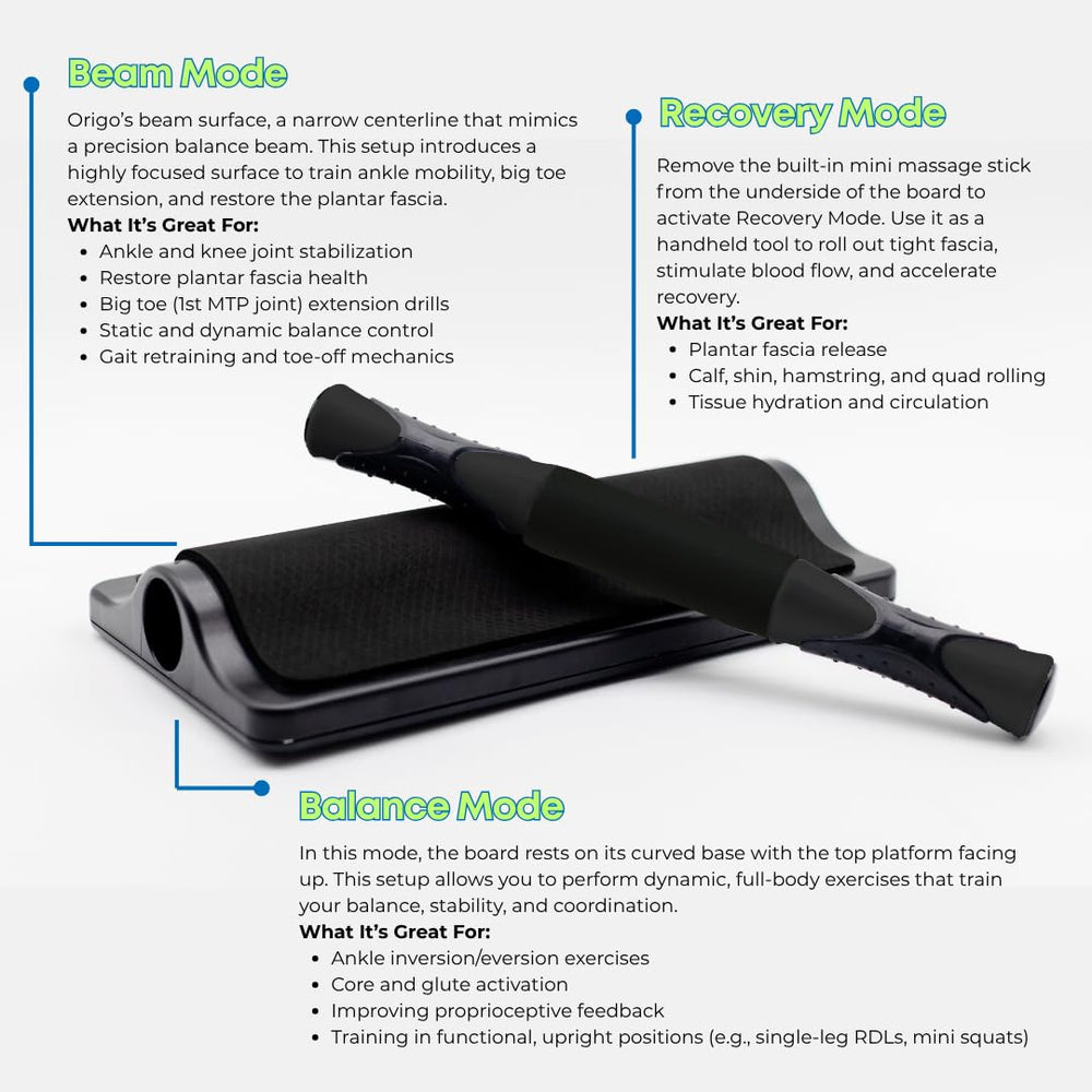 Spacer Mobility Origo Board beam mode closeup displaying narrow support for advanced stability