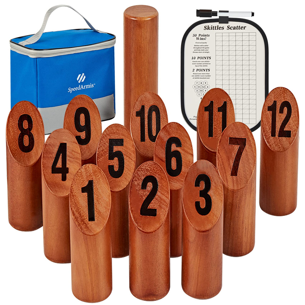 SpeedArmis front packaging showing full wooden 12-pin set and accessories for easy play