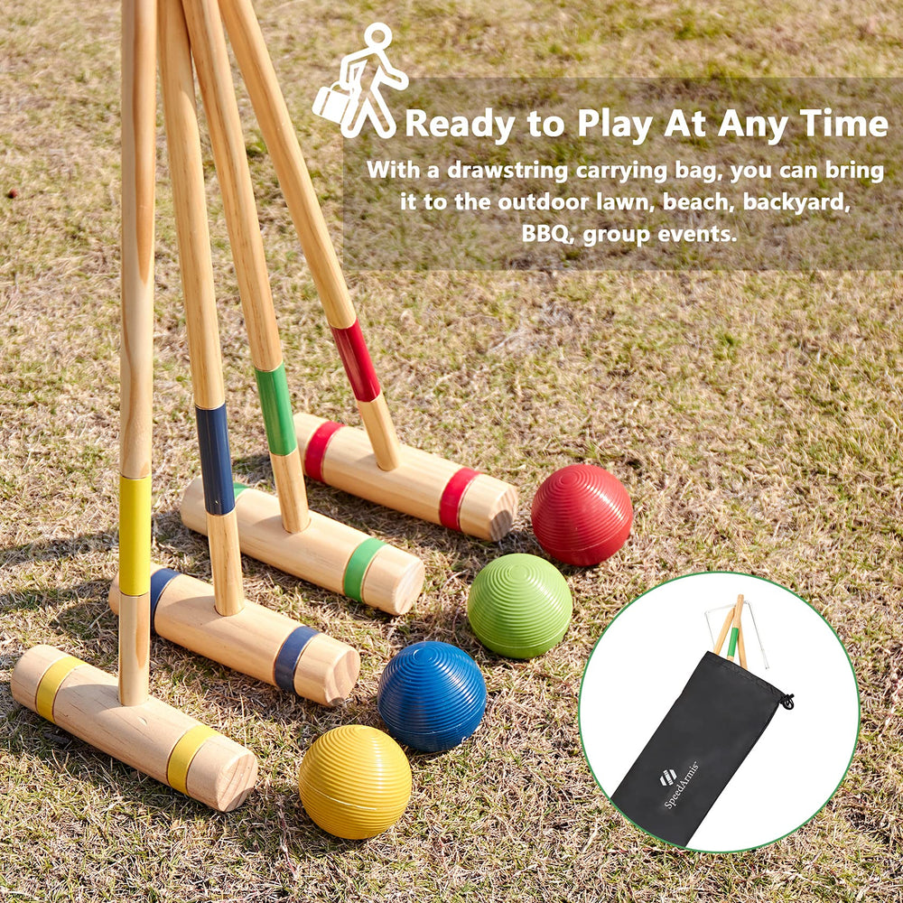 SpeedArmis croquet in use on backyard lawn encouraging social outdoor play