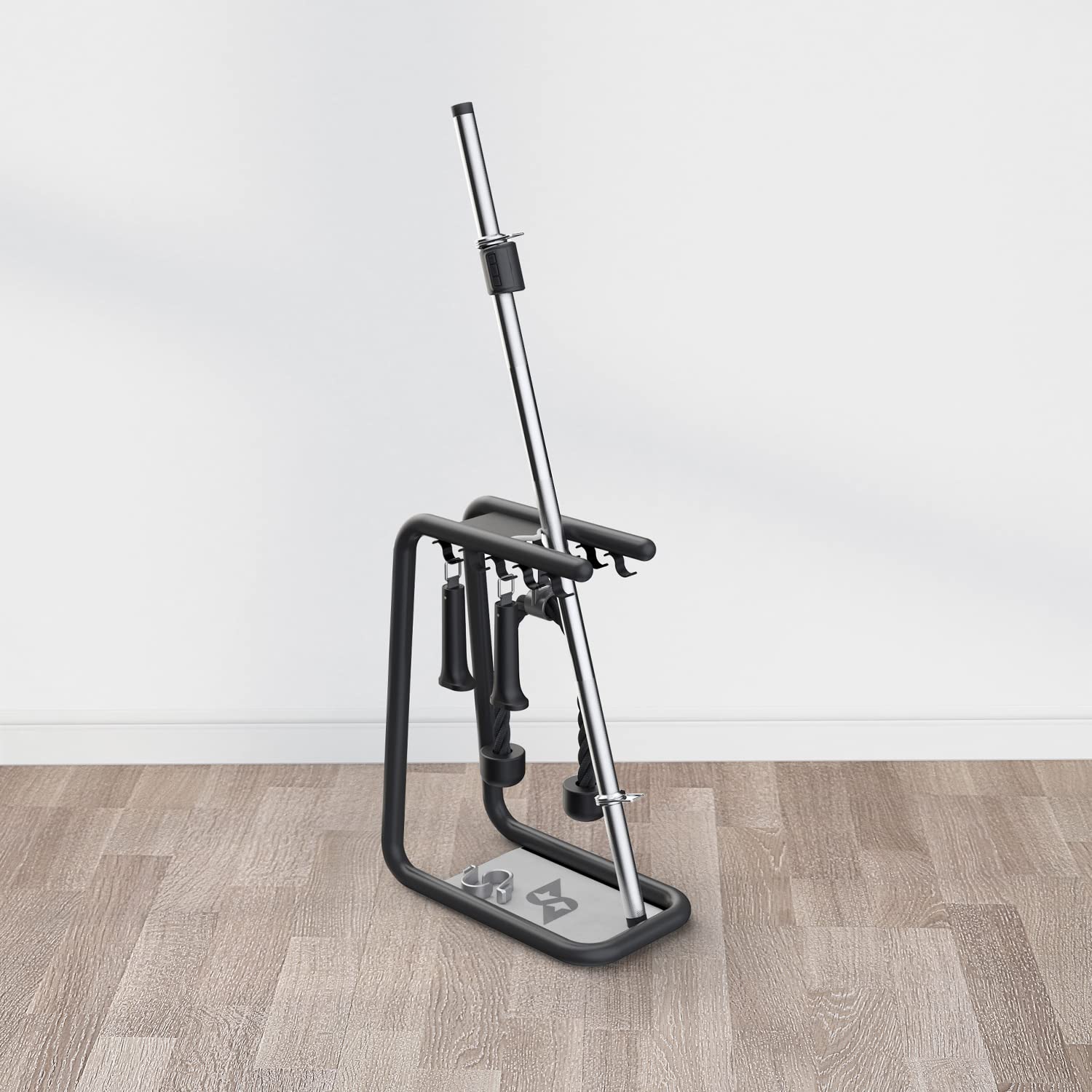 Speediance mounted in a home gym environment creating an organized stylish workout area