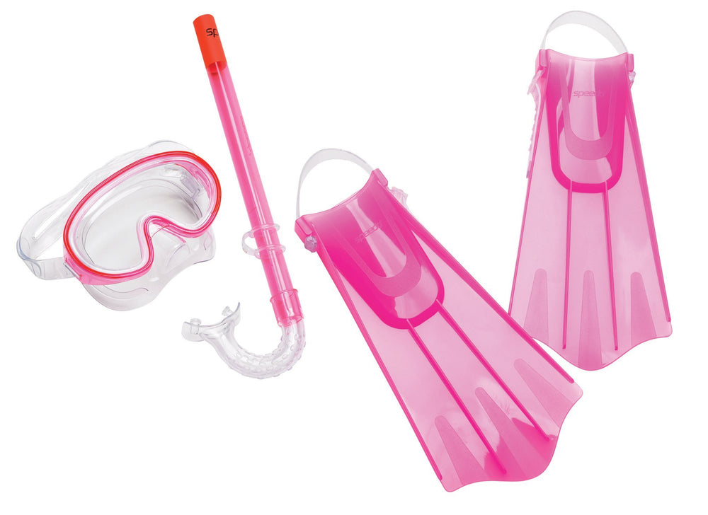 Speedo front view of child swim set shows compact fit and easy storage